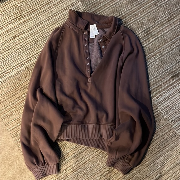 NWT Aerie Quarter Snap Sweatshirt Brown XXL - Picture 8 of 8